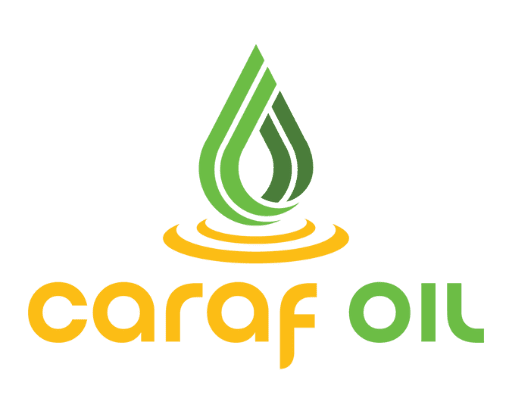 A green and yellow logo for caraf oil.